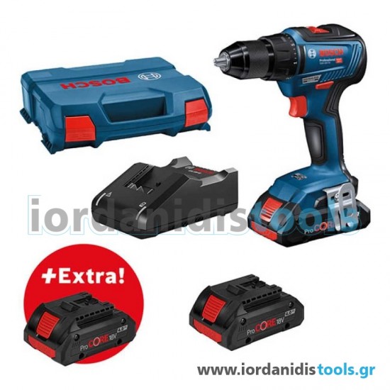 Bosch GSB 18V-55 Κρουστικό Δραπανοκατσάβιδο Brushless Motor 18V σε L-Case (3x4.0Ah) 0615990L4L