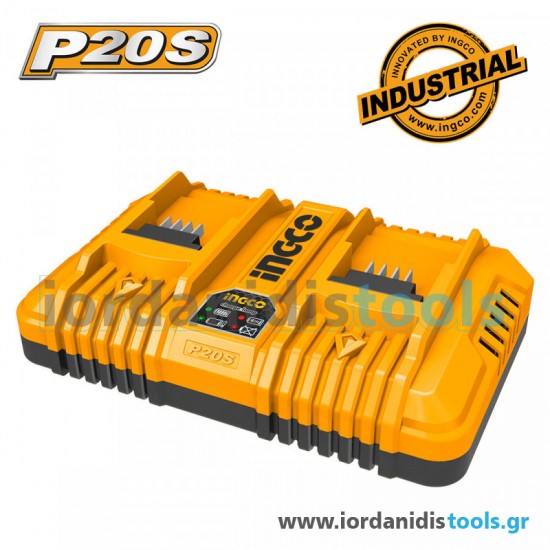 Ingco  Ταχυφορτιστής 2 Θέσεων 20V Επαγγελματικός FCLI2034E εως 6 ΑΤΟΚΕΣ ΔΟΣΕΙΣ