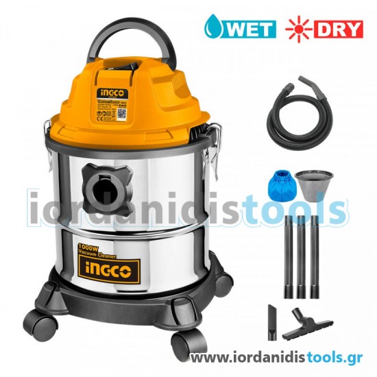 INGCO Ηλεκτρική Σκούπα 1000W Υγρής και Ξηρής Αναρρόφησης