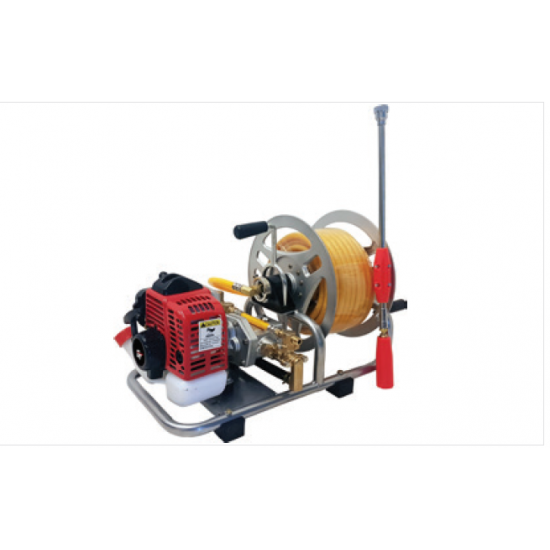 GEOTEC GTPS-2510 Δίχρονο Ψεκαστικό Συγκρότημα Βενζίνης Με Εμβολοφόρα Αντλία Με Λάστιχο - Ανέμη Και Εκτοξευτή ΕΩΣ 6 ΑΤΟΚΕΣ ΔΟΣΕΙΣ