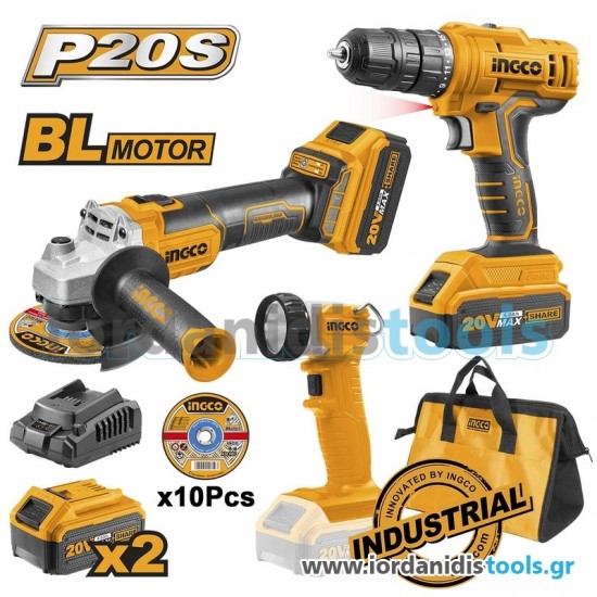 INGCO Εργαλεία Μπαταρίας 20V Li-Ion Σετ 3 τεμ. CKLI2048