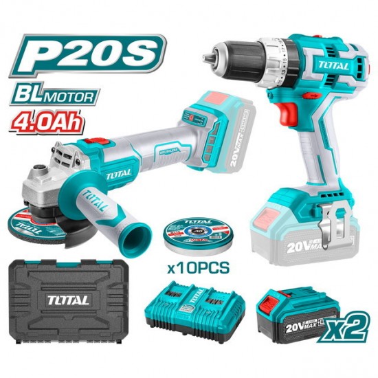 TOTAL ΕΠΑΓΓΕΛΜΑΤΙΚΟ ΣΕΤ ΔΡΑΠΑΝΟΚΑΤΣΑΒΙΔΟ ΚΡΟΥΣΤΙΚΟ & ΓΩΝΙΑΚΟΣ ΤΡΟΧΟΣ ΜΠΑΤ. LI-ION 20V / 4AH TCKLI6015 ΕΩΣ 6 ΑΤΟΚΕΣ ΔΟΣΕΙΣ