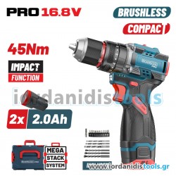 BORMANN Pro BBP1645X22CA Δραπανοκατσάβιδο Κρουστικό Compact,Brushless Mπαταρίας 2x2Ah,45Nm