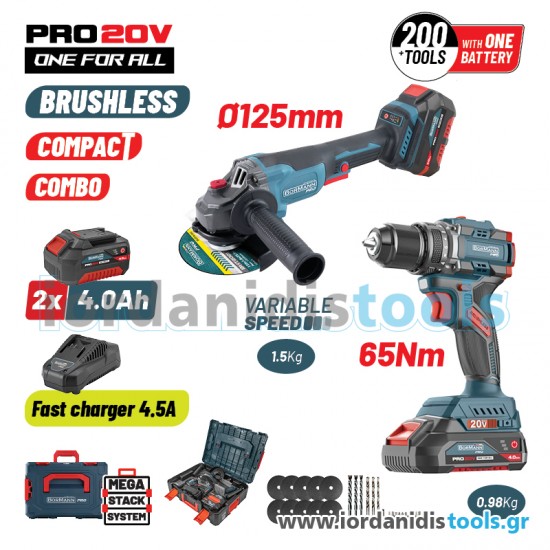 BORMANN Pro BBP5433X44T2CA Σετ Compact Brushless Κρουστικό Δραπαν/βιδο 65Νm & Γωνιακός Τροχός, ΒMC BORMANN Pro BBP5433X44T2CA Σετ Compact Brushless Κρουστικό Δραπαν/βιδο 65Νm & Γωνιακός Τροχός, ΒMC