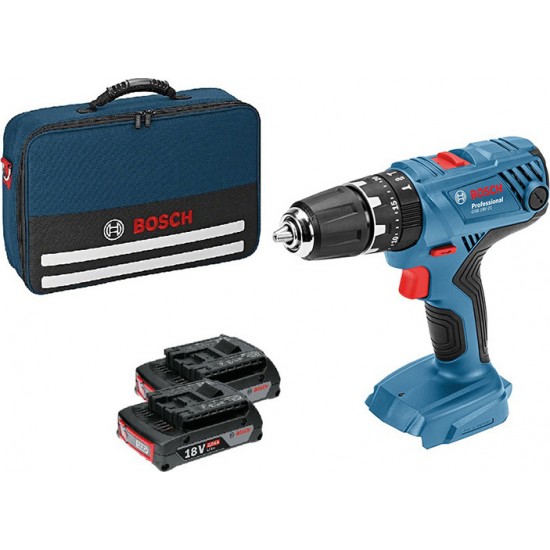 BOSCH GSB 18V-21 Κρουστικό Δραπανοκατσάβιδο μπαταρίας 18V σε υφασμάτινη θήκη 2x2.0Ah 0615990K41