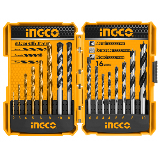 INGCO Τρυπάνια σετ 16 τεμ. Διαφόρων Υλικών AKD9165