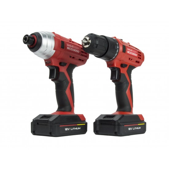 BORMANN BCD3000SET Δράπανο 2Ταχ + Παλμικό + 2 ΜΠΑΤ 18V 1,3Ah