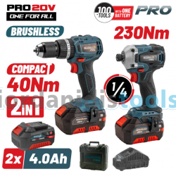 BORMANN Pro BBP5003 Σετ Δραπ/βιδο Κρουστικό Compact Brushless 20V & Παλμικό Κατσαβίδι & x2 Μπαταρίες