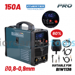 BORMANN Pro BIW1150 Ηλεκτροκόλληση MIG/MAG/TIG/MMA 150A,60%,No gas,450gr/1000gr Κουλούρα (0,8-1,0mm)