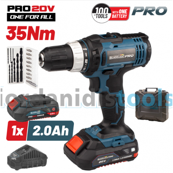 BORMANN Pro BBP3000 Δραπανοκατσάβιδο Μπαταρίας 20V,35Νm,Li-Ion,με 2 Ταχύτητες,1x2Ah & Βαλίτσα