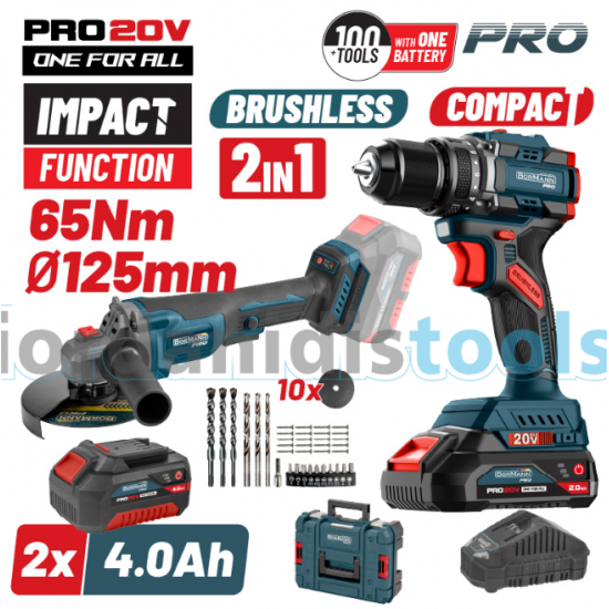 BORMANN Pro BBP5433X44T2CA Σετ Compact Brushless Κρουστικό Δραπαν/βιδο 65Νm & Γωνιακός Τροχός