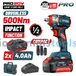 BORMANN Pro BBP5422X44CA Μπουλονόκλειδο Compact Brushless Mπαταρίας 20V Li-Ion,500Nm,2x4Αh,Βαλίτσα
