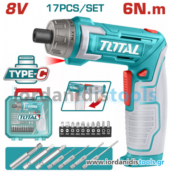 TOTAL ΕΠΑΓΓ. ΚΑΤΣΑΒΙΔΙ ΜΠΑΤ. Li-ion 8V / 1.5Ah Type-C (TSDLI08025)