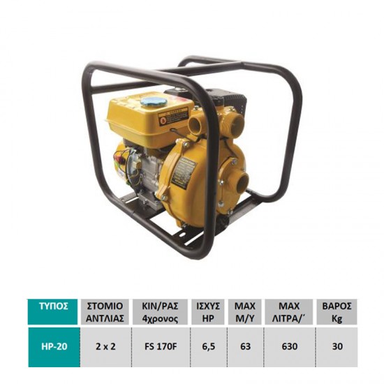 Αντλητικό συγκρότημα βενζίνης 6,5 Hp Υψηλής πίεσης HP-20 εως 12 ΑΤΟΚΕΣ ΔΟΣΕΙΣ