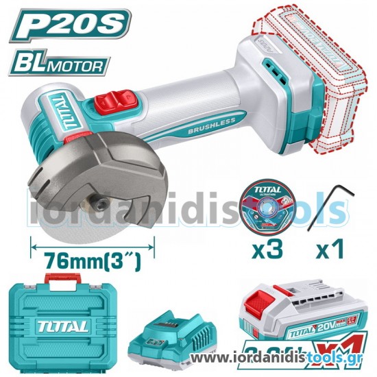 TOTAL ΕΠΑΓΓ. ΣΕΤ MINI ΓΩΝΙΑΚΟΣ ΤΡΟΧΟΣ ΜΠΑΤ. Li-ion 20V / 76mm / 2Ah / 1 ΜΠΑΤ BL Motor (TAGLI207625E) TOTAL ΕΠΑΓΓ. ΣΕΤ MINI ΓΩΝΙΑΚΟΣ ΤΡΟΧΟΣ ΜΠΑΤ. Li-ion 20V / 76mm / 2Ah / 1 ΜΠΑΤ BL Motor (TAGLI207625E)