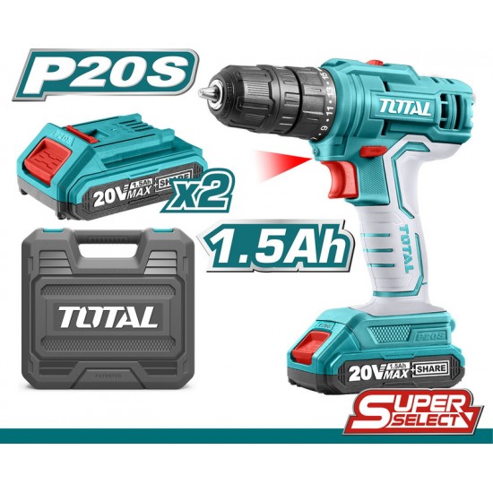 TOTAL TDLI20012 Δραπανοκατσάβιδο μπαταρίας λιθίου 20V 1.5Ah 45Nm TOTAL TDLI20012 Δραπανοκατσάβιδο μπαταρίας λιθίου 20V 1.5Ah 45Nm