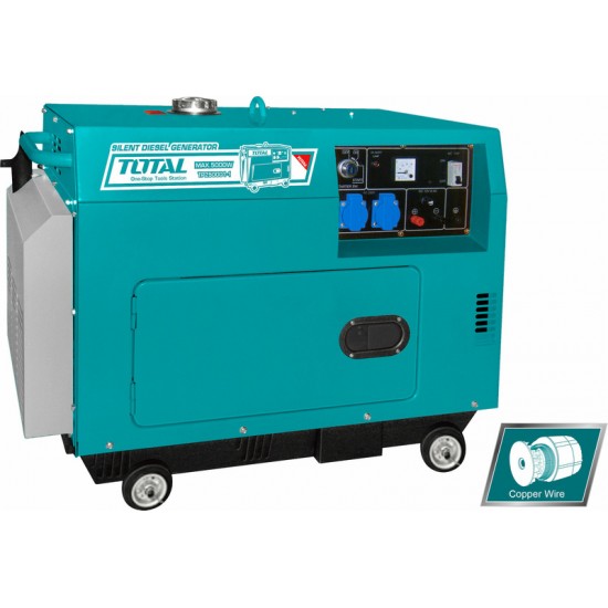 TOTAL TP250001 Ηλεκτρογεννήτρια DIESEL μονοφασική κλειστού τύπου 6.2KVA 5.000W εως 12 ΑΤΟΚΕΣ ΔΟΣΕΙΣ