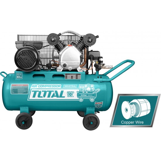 TOTAL TC2200506 Αεροσυμπιεστής με Ιμάντα 50Lt & 2 Κεφαλές εως 6 ΑΤΟΚΕΣ ΔΟΣΕΙΣ
