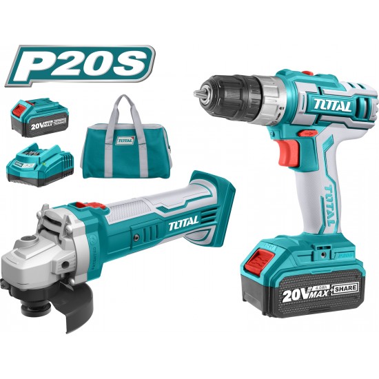 TOTAL TCKLI2009 Δραπανοκατσάβιδο + γωνιακός τροχός μπαταρίας λιθίου σέτ επαγγελματικά 20V / 4Ah 