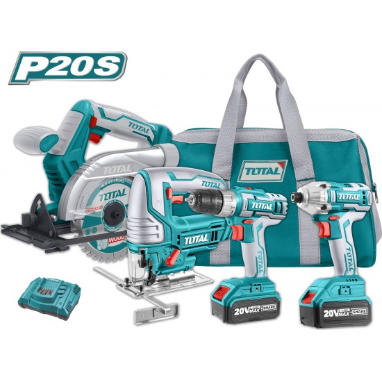 TOTAL TCKLI2010 Δραπανοκατσάβιδο + παλμικό κατασαβίδι + σέγα + δισκοπρίονο μπαταρίας λιθίου 20V / 4Ah επαγγελματικό σέτ 