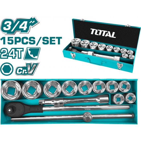 TOTAL THT341151 Σετ Κασετίνα Καρυδάκια 3/4'' Τεμάχια 15 εως 12 ΑΤΟΚΕΣ ΔΟΣΕΙΣ