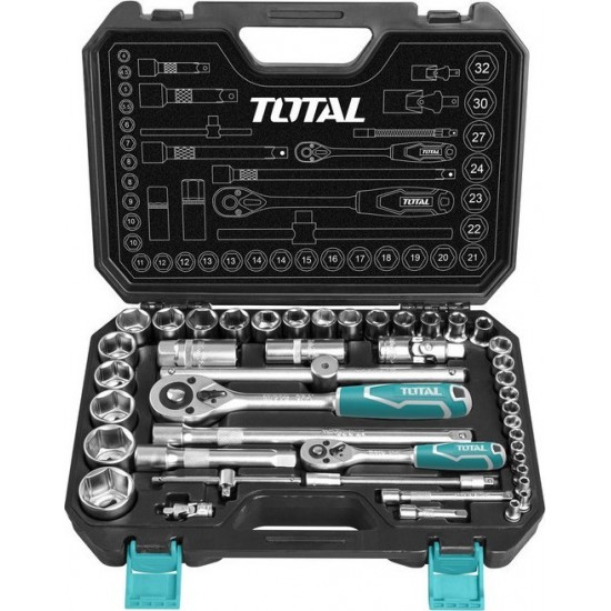 TOTAL THT421441 Σετ Κασετίνα με Καρυδάκια 1/2'' και 1/4'' 44 Τεμάχια 