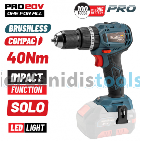 BORMANN Pro BBP5143 Δραπανοκατσάβιδο Κρουστικό Compact,Brushless Μπαταρίας 20VLi-Ion,2ταχ. SOLO
