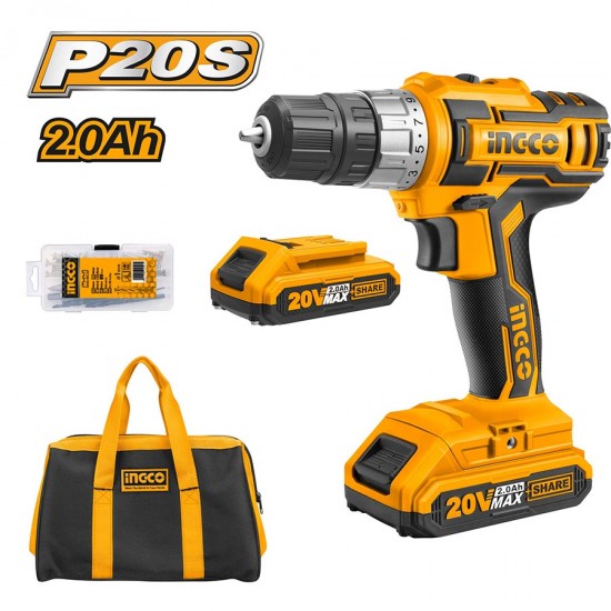 INGCO CDLI20025 Δραπανοκατσάβιδο Μπαταρίας 20V Li-Ion + 2x2.0Ah + 47 Εξαρτήματα