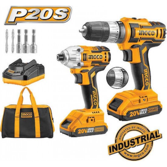 INGCO CKLI2006 Σετ 2 τεμ Εργαλεία Μπαταρίας 20V Li-Ion εως 6 ΑΤΟΚΕΣ ΔΟΣΕΙΣ INGCO CKLI2006 Σετ 2 τεμ Εργαλεία Μπαταρίας 20V Li-Ion εως 6 ΑΤΟΚΕΣ ΔΟΣΕΙΣ